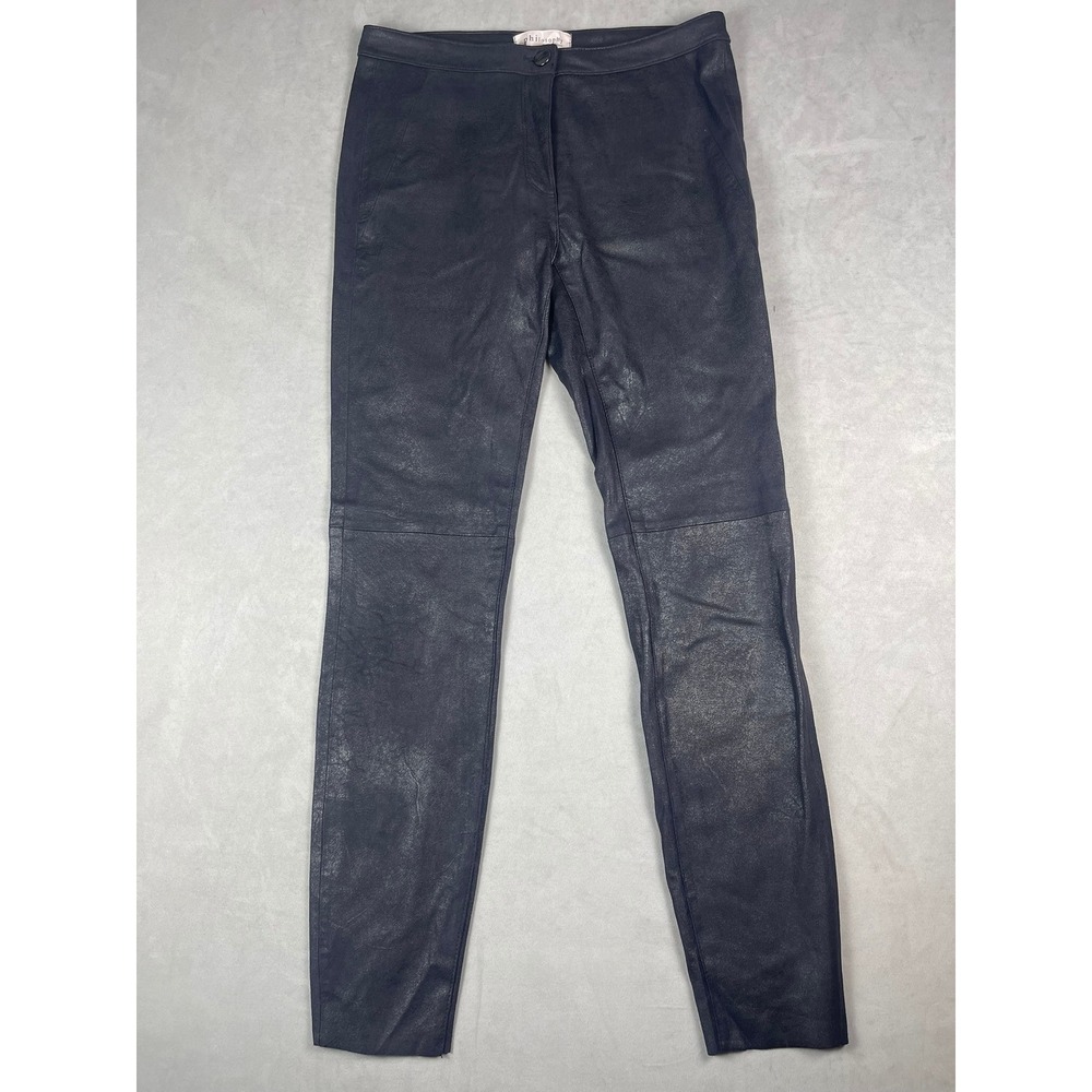 Philosophy Republic Clothing Metallic Navy Blue Skinny Faux Leather Pants Size 2